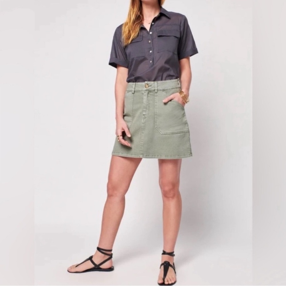 Faherty Utility Cotton Mini Skirt in Green